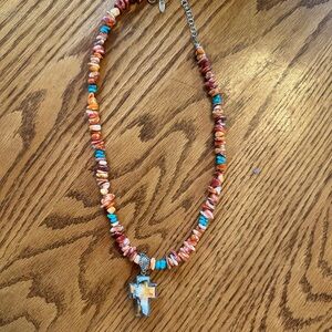 Multicolor Beaded Necklace with Cross Pendant